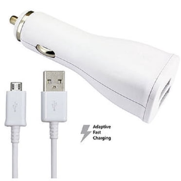 Samsung Adaptive Fast DUAL-USB Port Car Charger EP-LN920 with Samsung Charging MICRO-USB Cable ECBDU4EWE - WHITE