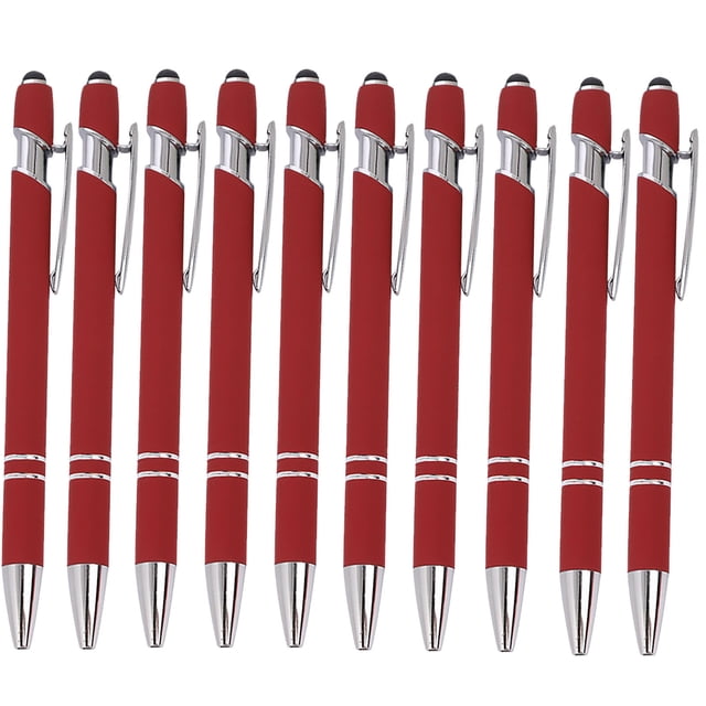 Maplenight Aluminum Ballpoint Pen with Touchscreen Tip - Metal Body, 1.5g Ink, 10pc Set for Business, Student Writing, and Screen Use Red
