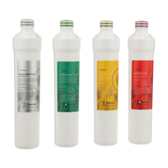 Watts Premier RO Pure Plus Ensemble de Filtration de 4 pour Système d'Osmose Inverse Pure Plus/Zero Pure Plus à 4 Étapes, Remplacement de Filtre à Eau à Bouton-Poussoir, Filtre à Sédiments,
