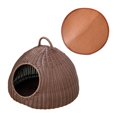 thumbnail image 3 of Imitation Rattan Cat Bed Cave Cat House Cat Tent Portable with Handle Kitten Pet Coffee with 1 Mat, 3 of 9