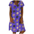 thumbnail image 1 of Fridja Robe d'Été pour Femme Vintage Ample à Col en V Imprimée à Manches Courtes Longueur Genou Robe Midi, 1 of 6