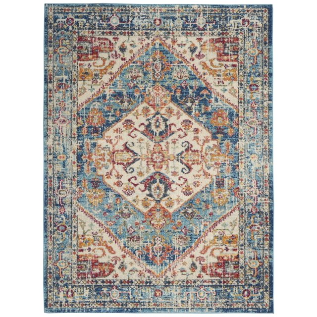 homeroots home decor 385550 5’ x 7’ Ivory and Light Blue Distressed Area Rug