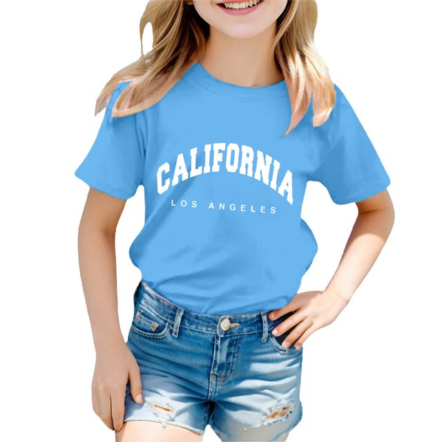 FhsagQ le 7 Juillet Garçon et Fille Mode Décontractée Imprimé Col Rond Ample Manche Courte T-Shirt Haut Petites Filles le 7 Juillet T-Shirts Taille 7/8 Printemps Printemps Bleu 11-12 Ans