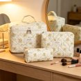 thumbnail image 1 of ZZkhGO Large Capacity Partitioned Storage Bag, Polyester Quilted Travel Organizer, Vintage Floral Makeup Pouch Set with 3 Sizes for Business Trips, 1 of 7