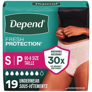 Sous-vêtement d’incontinence Depend Fresh Protection pour femmes adultes, jetable, degré d’absorption maximal, petite taille, rose fard, 19 unités