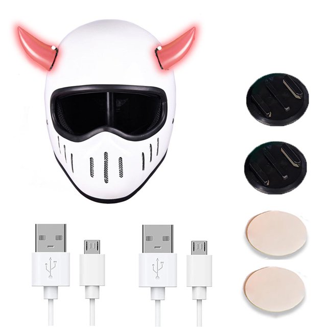 2 Pcs Casque Lumineux Klaxons de Diable Rechargeables avec Base à Dégagement Rapide et Rubans pour Casque de Vélo Casque de Moto (Casque Non Inclus)