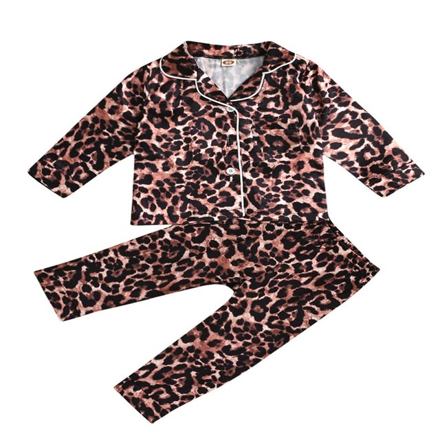 Kid Pajamas Set Leopard Print Long Short Sleeve Tops Shorts Trousers