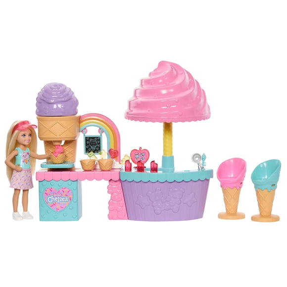 Barbie Coffret Poupée Chelsea et Stand de Glace avec accessoires
