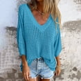 thumbnail image 1 of AherBiu 3/4 Length Sleeve Womens Tops Hollow Cable Knit Pullover Tops V Neck Loose Fall 2024 Blouses, 1 of 8