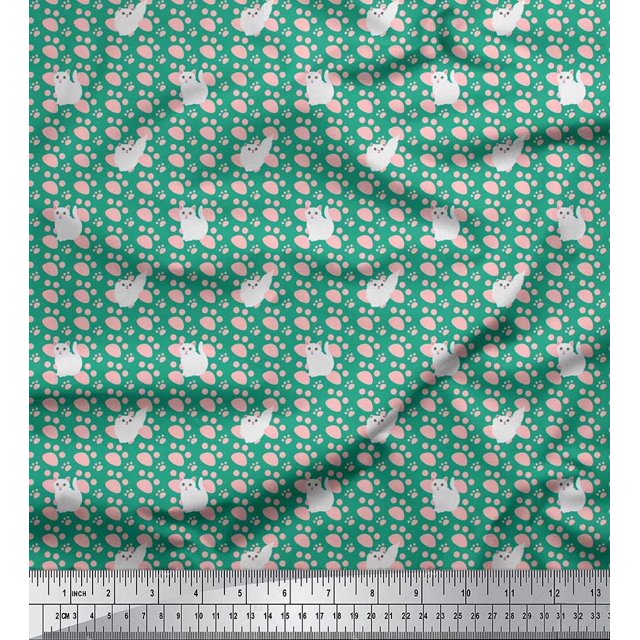 Soimoi Silk Fabric Footprint & Cat Kids Decor Fabric Printed Yard 42 Inch Wide