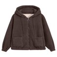 thumbnail image 3 of SLADYGLO Women Full Zip Sherpa Lined Front Pockets Drawstring Fuzzy Hoodie, 3 of 3