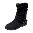 thumbnail image 1 of XZNGL Bottes Cheville pour Femmes d'Hiver Plates en Cuir à Boucle, en Suède, à Fermeture Éclair, Bout Rond, 1 of 8