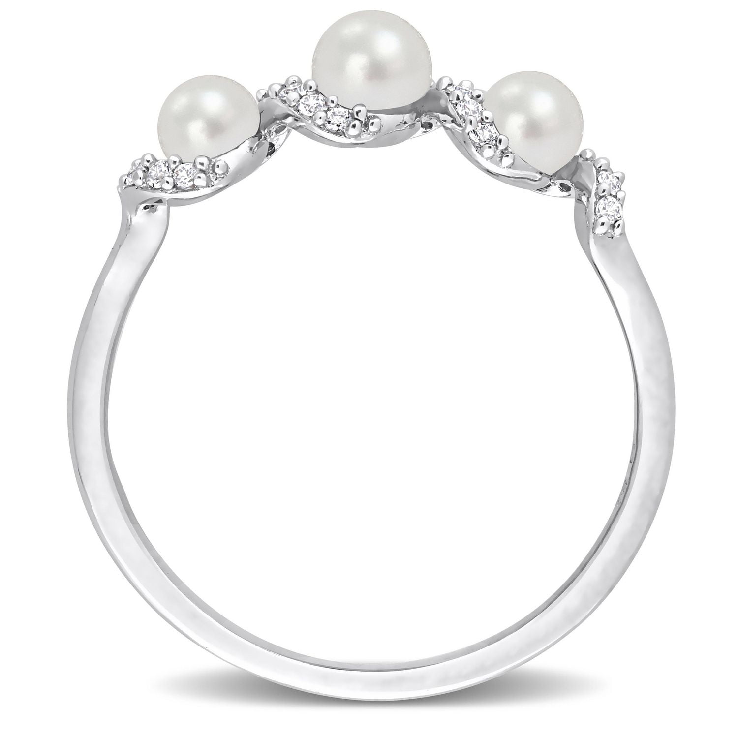Bague torsadée à trois pierres Miabella avec 1/4 Carat PBT de Saphir Blanc et perles de culture d'eau douce en Argent Sterling
