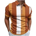 thumbnail image 1 of KIHOUT Chemises d'Été pour Hommes, T-shirt à Manches Courtes Zippé Imprimé Col Rabattu Ample Orange 2TG, 1 of 4