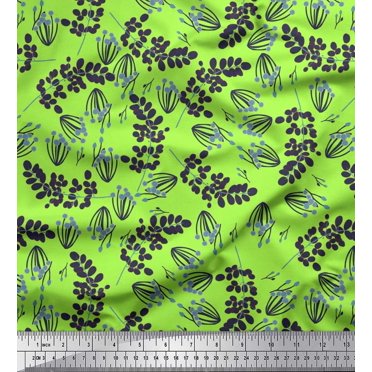 Soimoi Green polyester Crepe Fabric Artistic Leaves Print Fabric by the Yard 52 Inch Wide