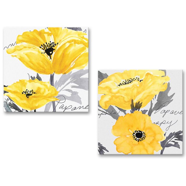 Gray Yellow Flower Floral Canvas Wall Art Modern Prints