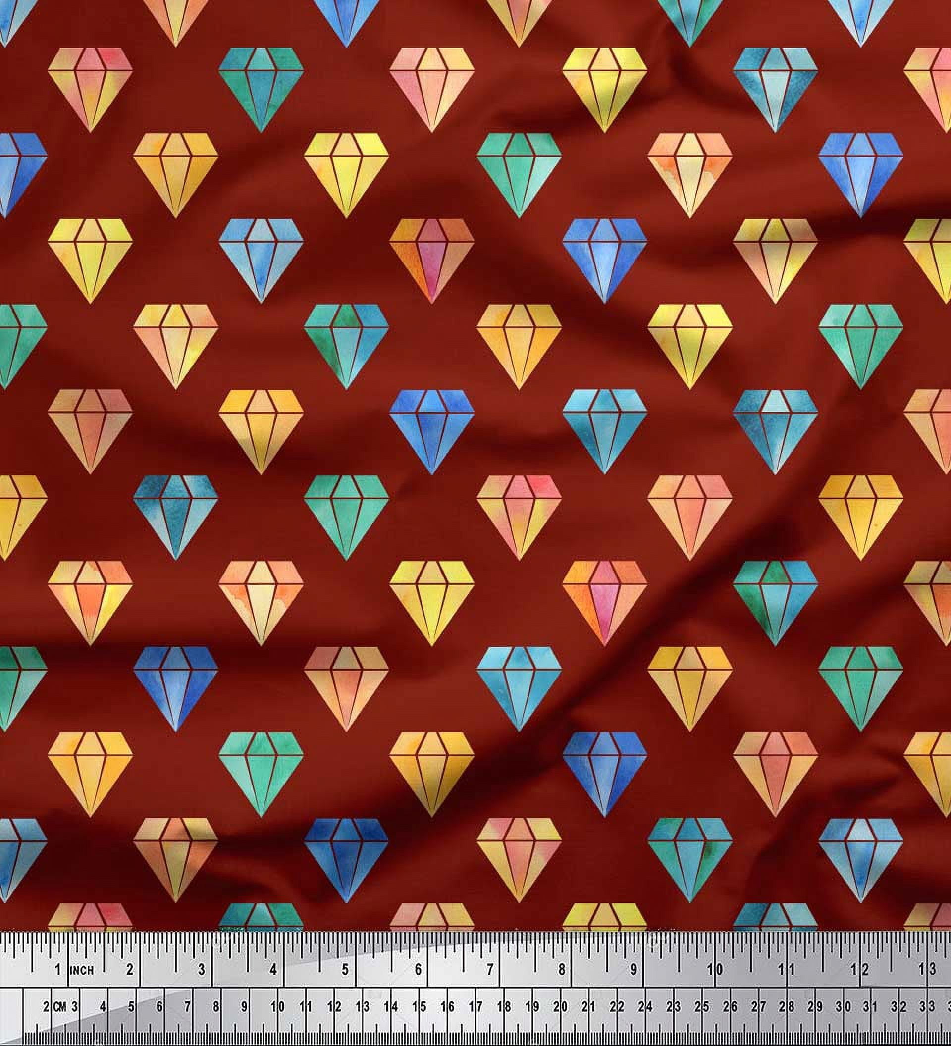 Soimoi Red Velvet Fabric Diamond Geometric Print Fabric by the Yard 58 Inch Wide