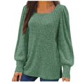 thumbnail image 2 of Meichang Puff Long Sleeve Shirts for Women Plus Size Square Neck Ribbed Knit Tops Solid Loose Fit Side Slit Hem Blouses Spring Trendy Women Tunic Tops, 2 of 5