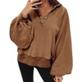 thumbnail image 2 of 50 % de Rabais Liquidation Chandail en Molleton Surdimensionné pour Femmes 2023 Mode Manches Longues Col Rabattu Couleur Unie Hauts Amples Blouse Chandails en Molleton, 2 of 7