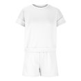 thumbnail image 4 of Mikilon Ensemble de Sport Confortable pour Femmes Couleur Unie Nouvelle Mode Décontractée Haut à Manches Longues et Shorts Ensemble de Haut/chemise à Col Rond Blanc m, 4 of 5