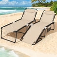 thumbnail image 2 of Costway Lot de 2 Chaises Longues Pliantes Surdimensionnées avec Dossier Réglable, Poche pour Oreiller, Beige, 2 of 9