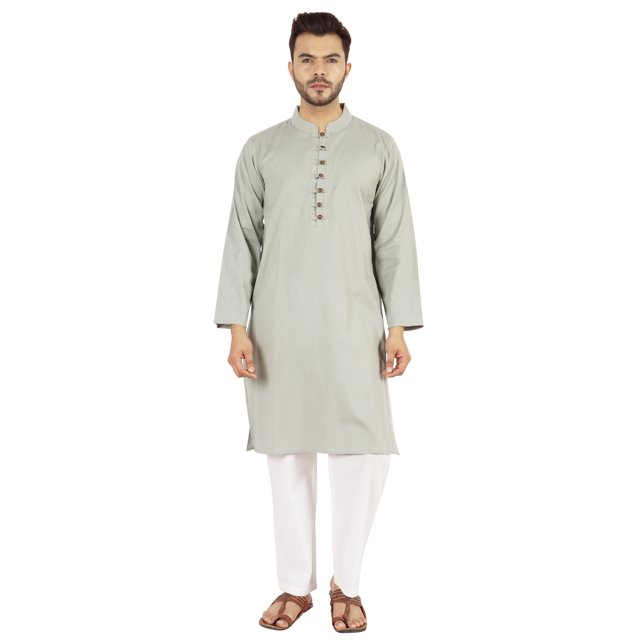 Atasi Ensemble Kurta Pyjama 2 Pcs pour Homme, Col Henley, Kurta Long Décontracté