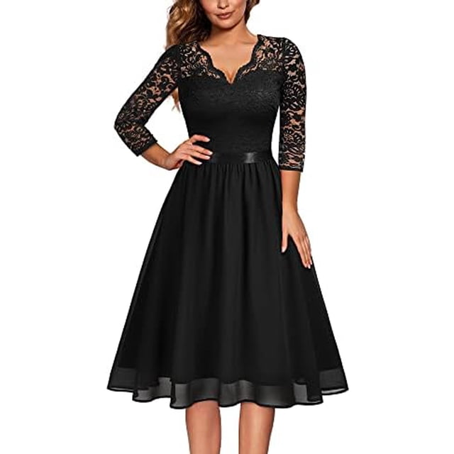 Robes pour Femmes 2023 Mode Femme Uni Dentelle Manches 3/4 Corset Évasée Col en V Robe de Soirée Robes de Soirée pour Femmes Élégante Chic en Liquidation
