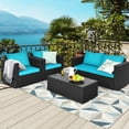 thumbnail image 3 of Gymax 8PCS Rattan Patio Conversation Set Outdoor Furniture Set w/ Turquoise Cushions, 3 of 8