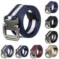 thumbnail image 2 of Men Belt Dual Alloy Buckle All-match Adjustable Webbing Belt Canvas Web Belt, 2 of 9