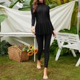 thumbnail image 4 of Cameland Women's Solid Color Long Sleeves Swimsuit+Long Swimming Trunks All Inclusive Package Conservative Swimsuit Set, 4 of 9