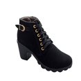 thumbnail image 1 of jsaierl Metal Solid Color Round Toe Thick Side Zipper Winter Women's Leather Boots, 1 of 4