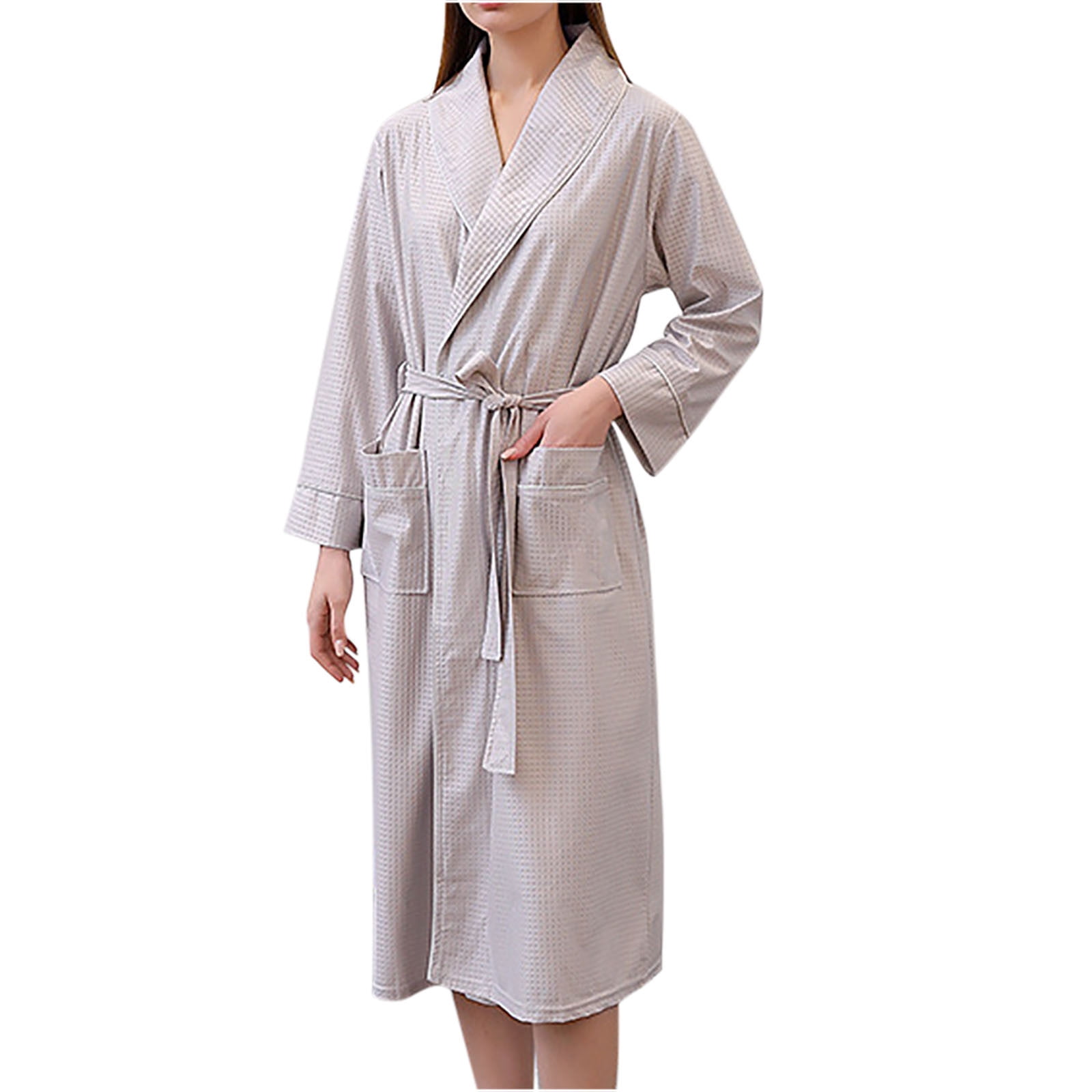 Timegard Womens Sleepwear Plus Size Long Sleeve Robe Comfy Bathrobes with Pockets Belted Mid Long Nightgown