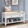 thumbnail image 1 of MODERNLUXE 35.4" Shoe Bench Entryway Bench with 2 Storage Drawers and Cushioned Seat,Farmhouse Shoe Rack with Bottom Shelf for Entryway Hallway and Bedroom,White, 1 of 8