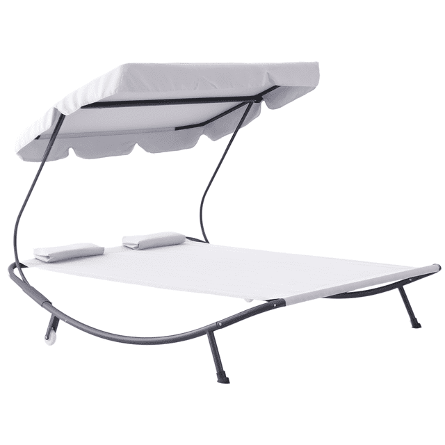 Outsunny Chaise Longue Double de Patio avec Auvent Réglable - Ensemble de 1, Blanc Crème