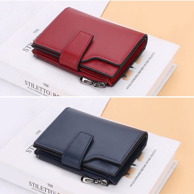 pitrice Portefeuilles pour Femmes Mode Couleur Unie PU Design Court Porte-Cartes Fermeture Éclair Fermoir Porte-Monnaie Style Simple Sac à Main Porte-Monnaie Clés Rose
