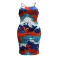 thumbnail image 3 of EIMELI Women Halter Bodycon Sleeveless Ruched Spaghetti Strap Tie Dye Printing Club Party Mini Dress, 3 of 6