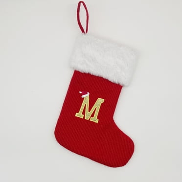 Bas de Noël Brodé avec Monogramme A-M, Chaussette Décorative Suspendue 20x30 cm, Sac-Cadeau Festif pour Foyer, Décoration de Maison en Peluche pour Cartes et Petits Cadeaux