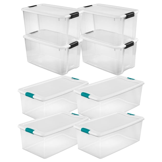 Sterilite Bac de Rangement à Loquet de 106 Qt, Lot de 4 et Bac de Rangement de 70 Qt, Lot de 4