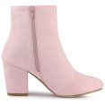 thumbnail image 3 of BLISSFUL STEP Women's Side Zipper Round Toe Block Heel Ankle Boots Pink 6, 3 of 7