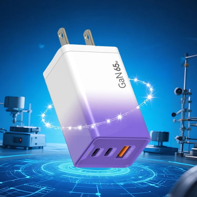 RRJ 65W Fast Charger, Gradient LED Multi Port USB Charging Head, QC3.0 Quick Charge Technology, High Power Wall Charger for Phone Tablet Laptop