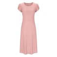 thumbnail image 4 of Ovzne Robes pour Femmes Robe Femme Robe d'Été Aguichant Mode Couleur Unie Poche à Volants Manches Courtes Robe à Col Rond Robe Grande Taille Manches Courtes Liquidation, 4 of 6