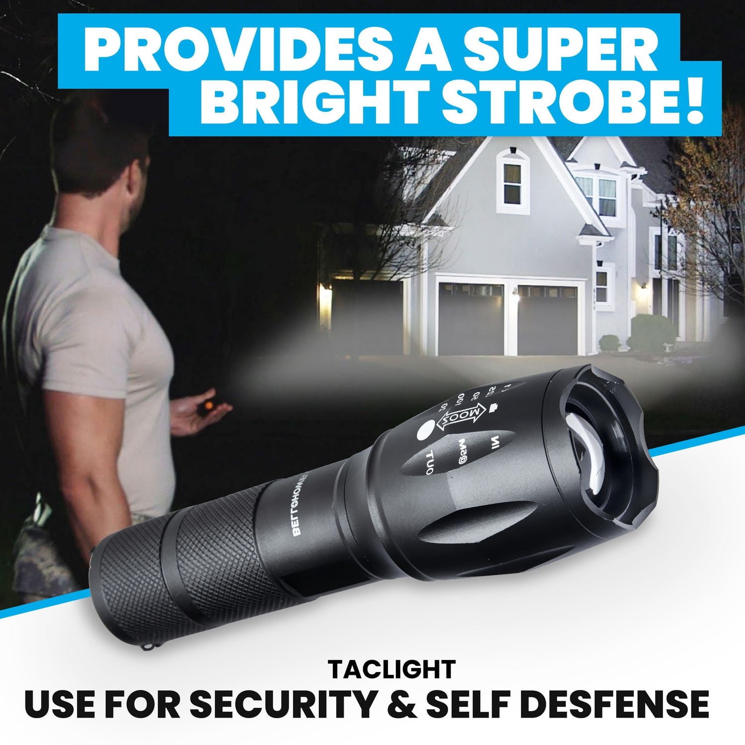 Bell + Howell Taclight Tactical Black Flashlight 3-Pack – Ultra Bright LED, 5 Modes, Zoomable, Waterproof, Durable Aluminum
