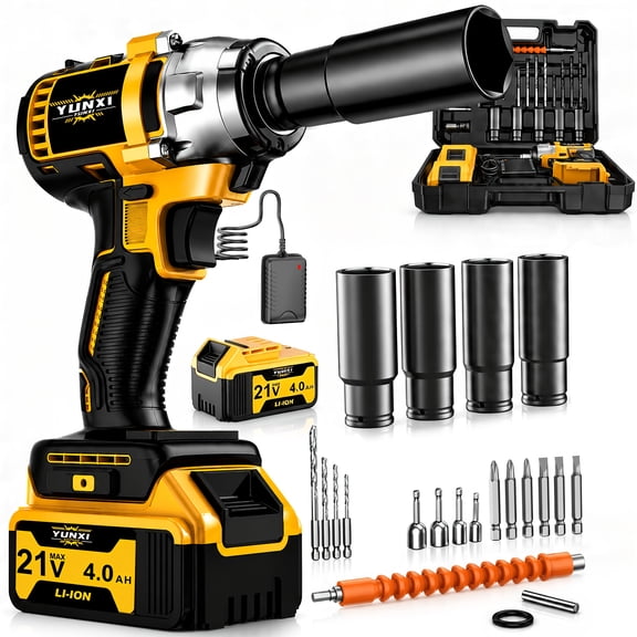 Cordless High Torque Impact Wrench Kit, Portable Wireless Electric Wrench for Car and Motorcycle Repair