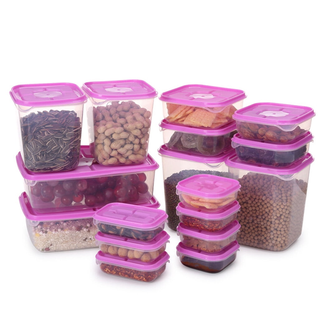 VONKY 17pcs/set Refrigerator Food Container Plastic Microwave Food Storage Box Kitchen Lunch Organizer, Green Red