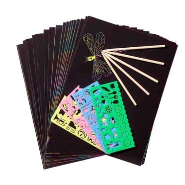 Amdohai Ensemble d'Art de Papier à Gratter Arc-en-Ciel Papier à Gratter Magique 50 Pcs pour Enfants Noir à Gratter