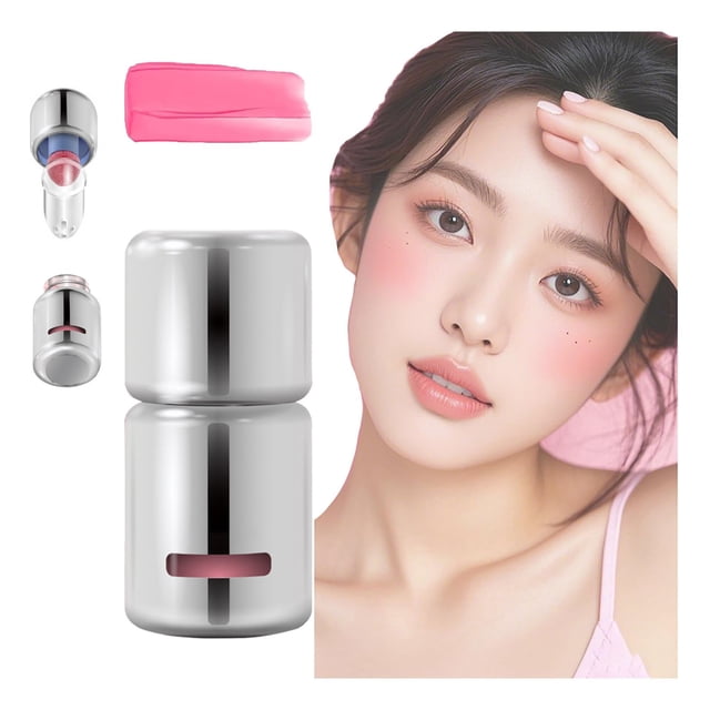 Aztk 3-in-1 Liquid Blush & Highlighter in a sleek silver container with a visible blush shade, paired with a 45° angled sponge applicator for precise application. Includes a pink matte cream swatch, ideal for contouring, highlighting, and adding natural color. Features 7 buildable shades, transfer-proof, long-lasting makeup for women.