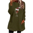 thumbnail image 1 of Pisexur Chandails en Molleton de Noël pour Femmes en Polaire Douce à Manches Longues Col Rond Imprimé Verre de Vin Rouge Chandail-Over Chaud d'Hiver avec Poches, 1 of 3