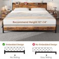 thumbnail image 3 of OUYAWEI King Size Industrial Platform Bed Frame USB Charging 2-Tier Storage No Box Spring Retro Brown Wood Headboard, 3 of 7