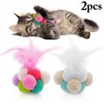 thumbnail image 2 of 2PCS Cat Ball Toy Interactive Bell Cat Pompom Toy Cat Feather Toy Cat Play Ball, 2 of 10
