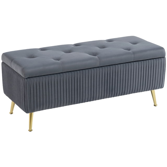 HOMCOM Storage Ottoman Bench with Steel Legs, 43 Inch Large Storage Chest